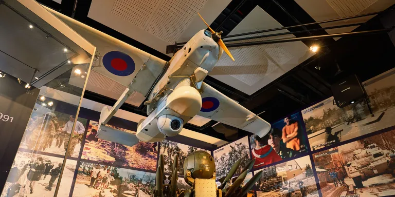 Phoenix unmanned aerial vehicle suspended from the ceiling of the Conflict in Europe gallery
