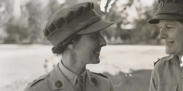 Chief Commander Audrey Chitty with Senior Commander Helen Pine at the ATS Training Depot, Sarafand, Palestine, Summer 1942