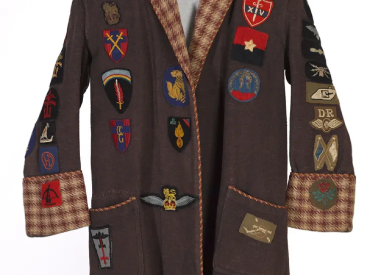 Antony Mallaby's dressing gown with formation badges sewn on it, c1943