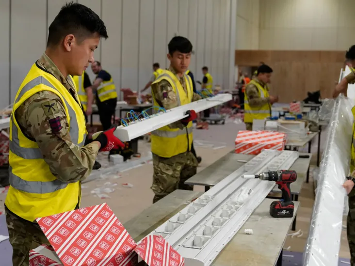 The Queen's Gurkha Regiment assist with the construction of NHS Nightingale, 2020