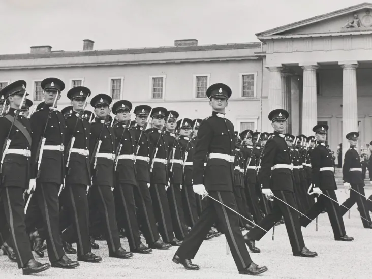 Passing out parade at the Royal Military Academy Sandhurst, c1955